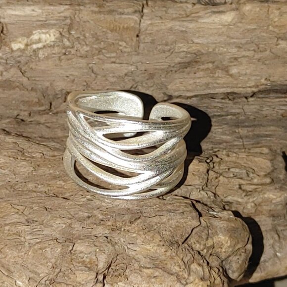Artisan Sterling Silver 925 Ring Matte Wrap Twist Cuff Band Open Back Adjustable - Picture 2 of 9